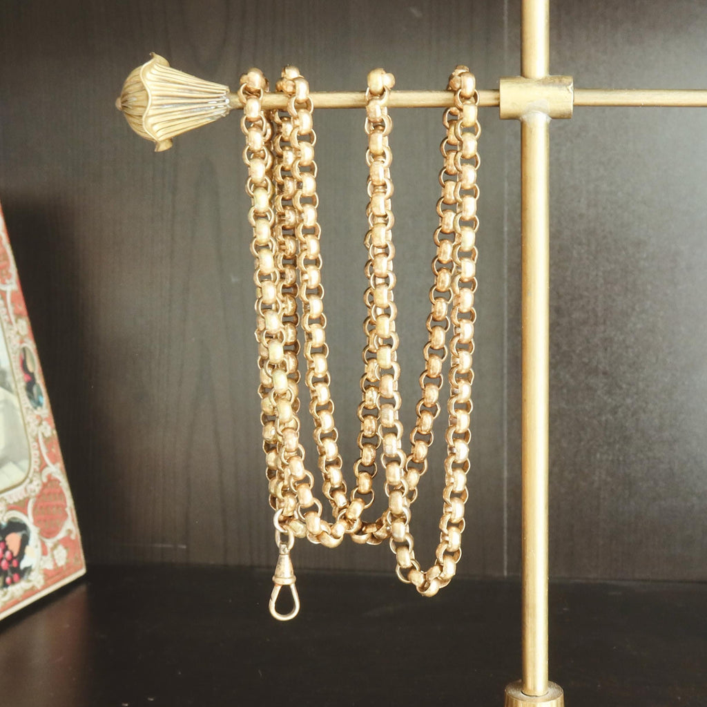Antique Long Guard Chain, 36.2" Rose Gold Plated Edwardian Muff Chain