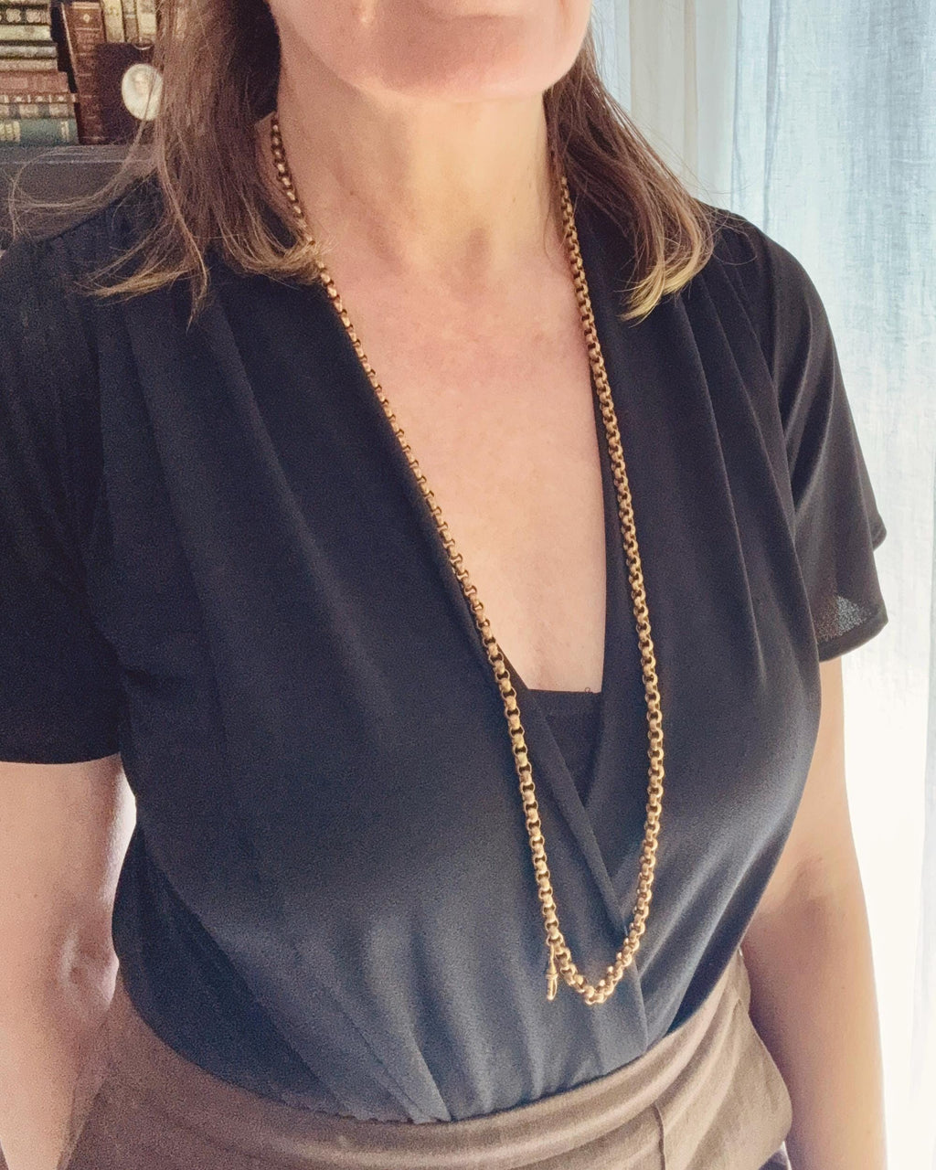 Antique Long Guard Chain, 36.2" Rose Gold Plated Edwardian Muff Chain