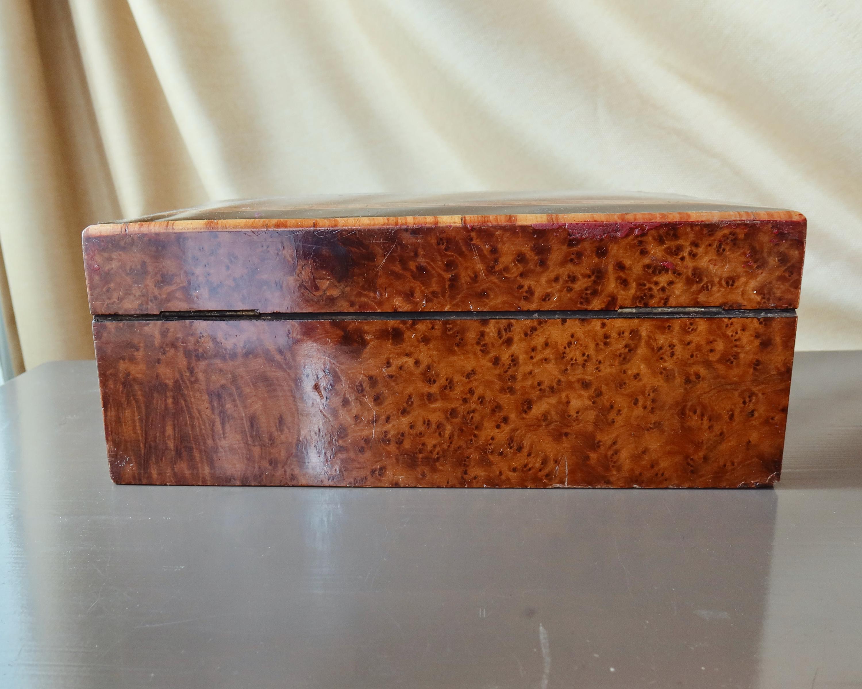 Antique Large Jewelry Box with Key, Mirror & Multi Ring Tray
