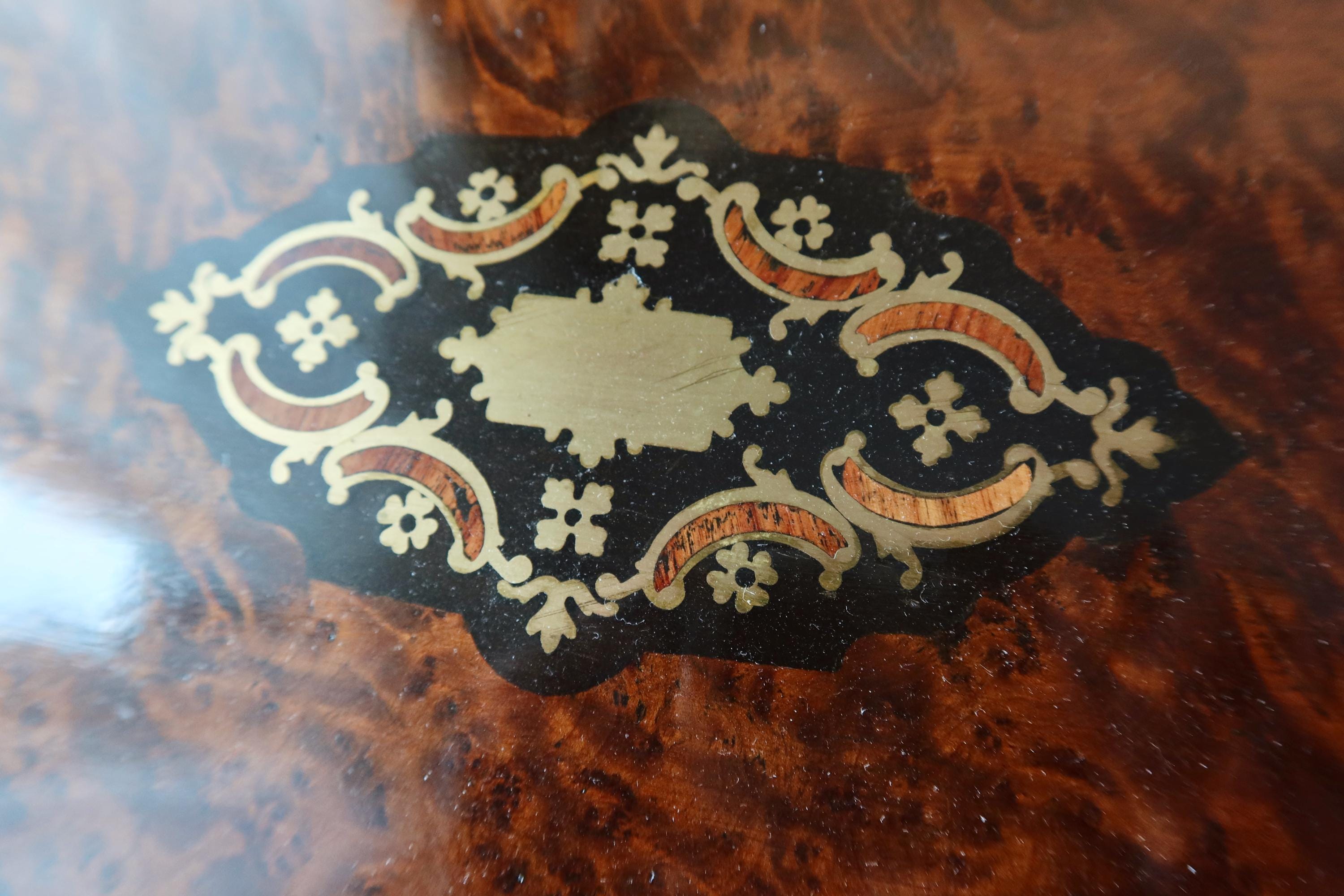Antique Large Jewelry Box with Key, Mirror & Multi Ring Tray