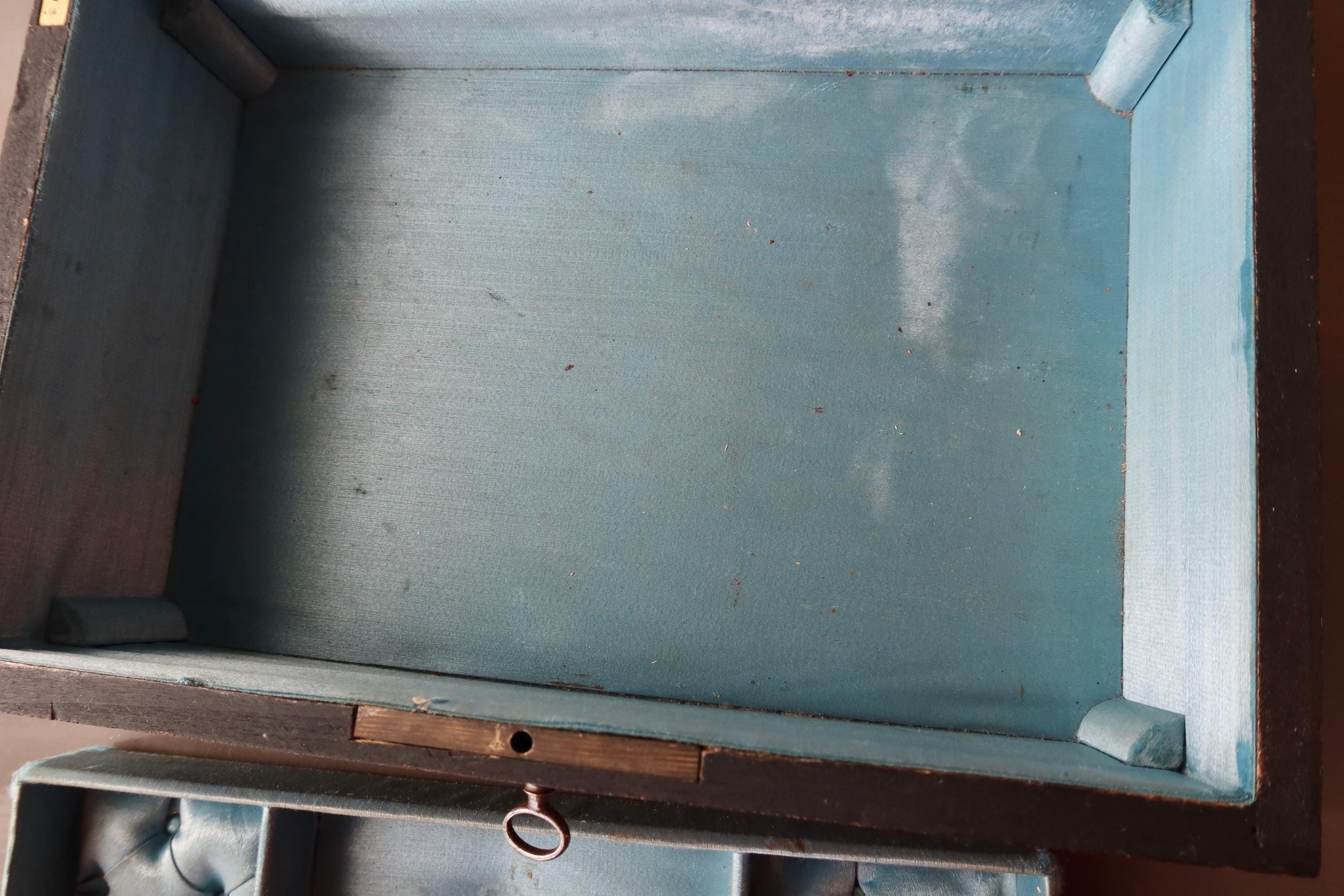 Antique Large Jewelry Box with Key, Mirror & Multi Ring Tray