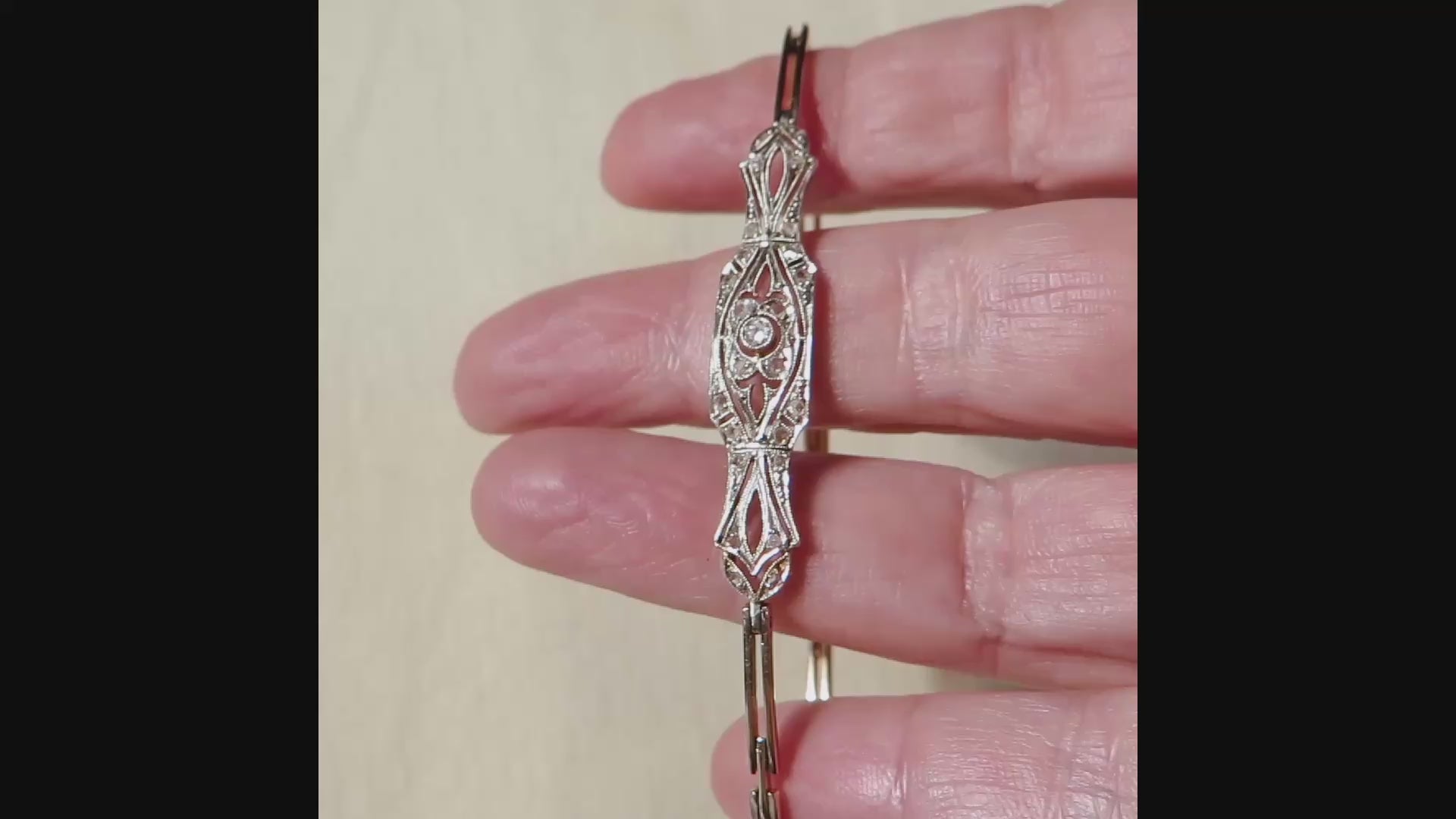 Antique Art Deco Diamond Bracelet, 18k Gold, Rose Cut Diamonds