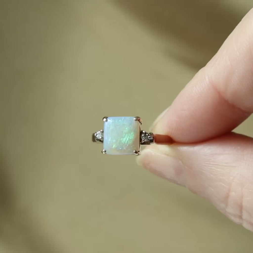 Edwardian Opal and Diamonds Ring, 14k
