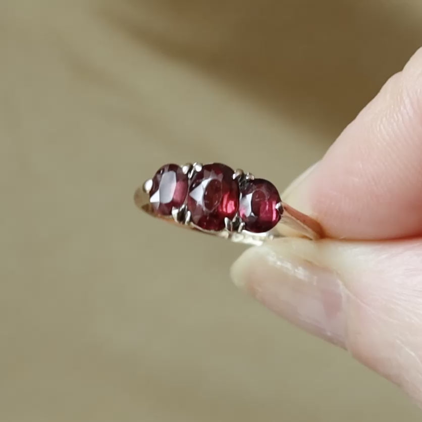 Victorian Garnet Trilogy Ring, 9k Rose Gold